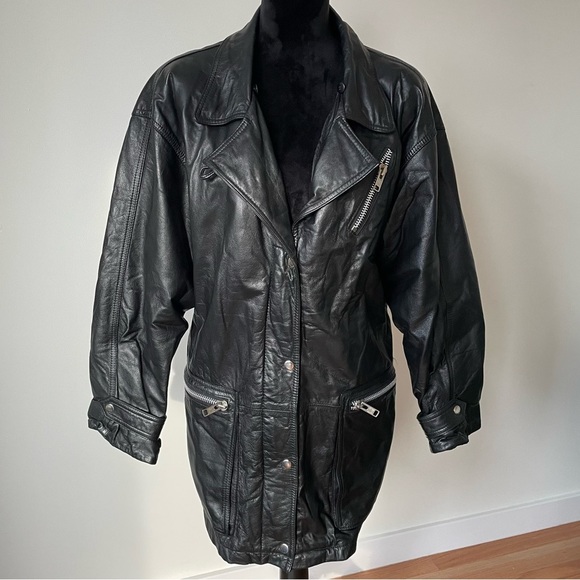 Marvin Richards Jackets & Blazers - Marvin Richards J Percy 80s/90s Black Oversized Leather Biker Jacket Coat EUC M